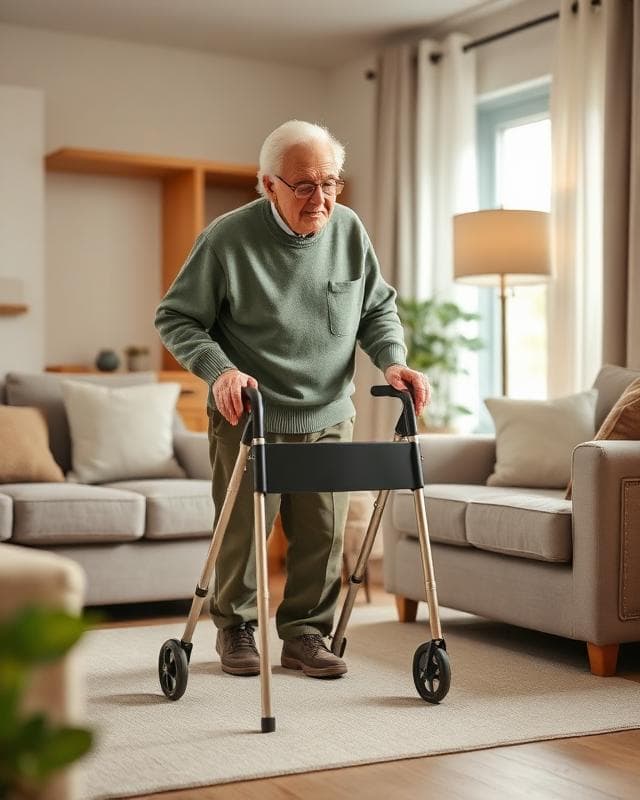 Senior man walking with walker